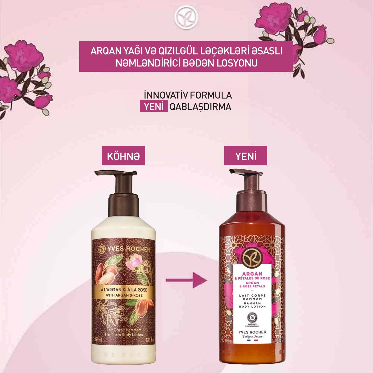 Bədən üçün arqan yağı və qızılgül əsaslı losyon, 390 ml