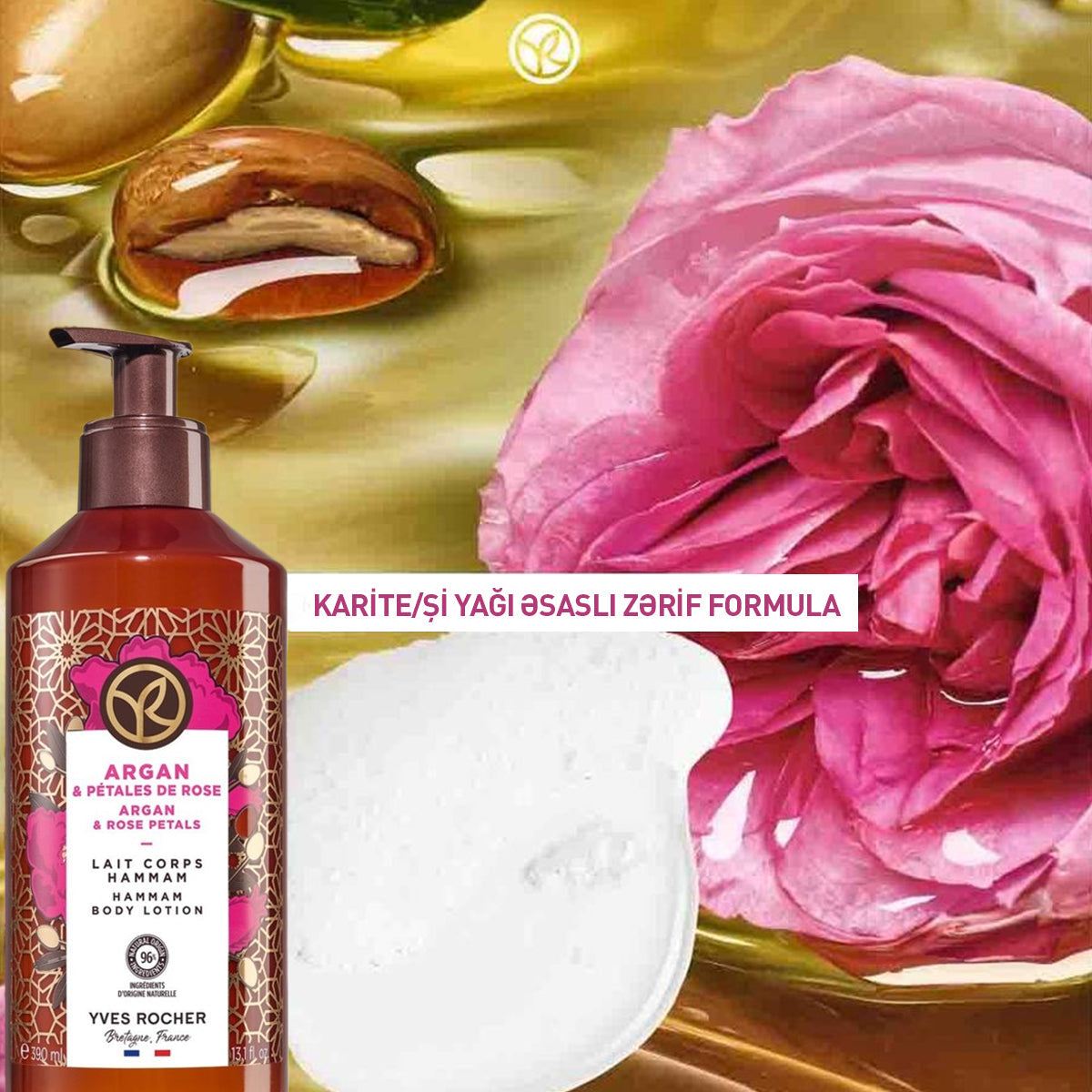 Bədən üçün arqan yağı və qızılgül əsaslı losyon, 390 ml