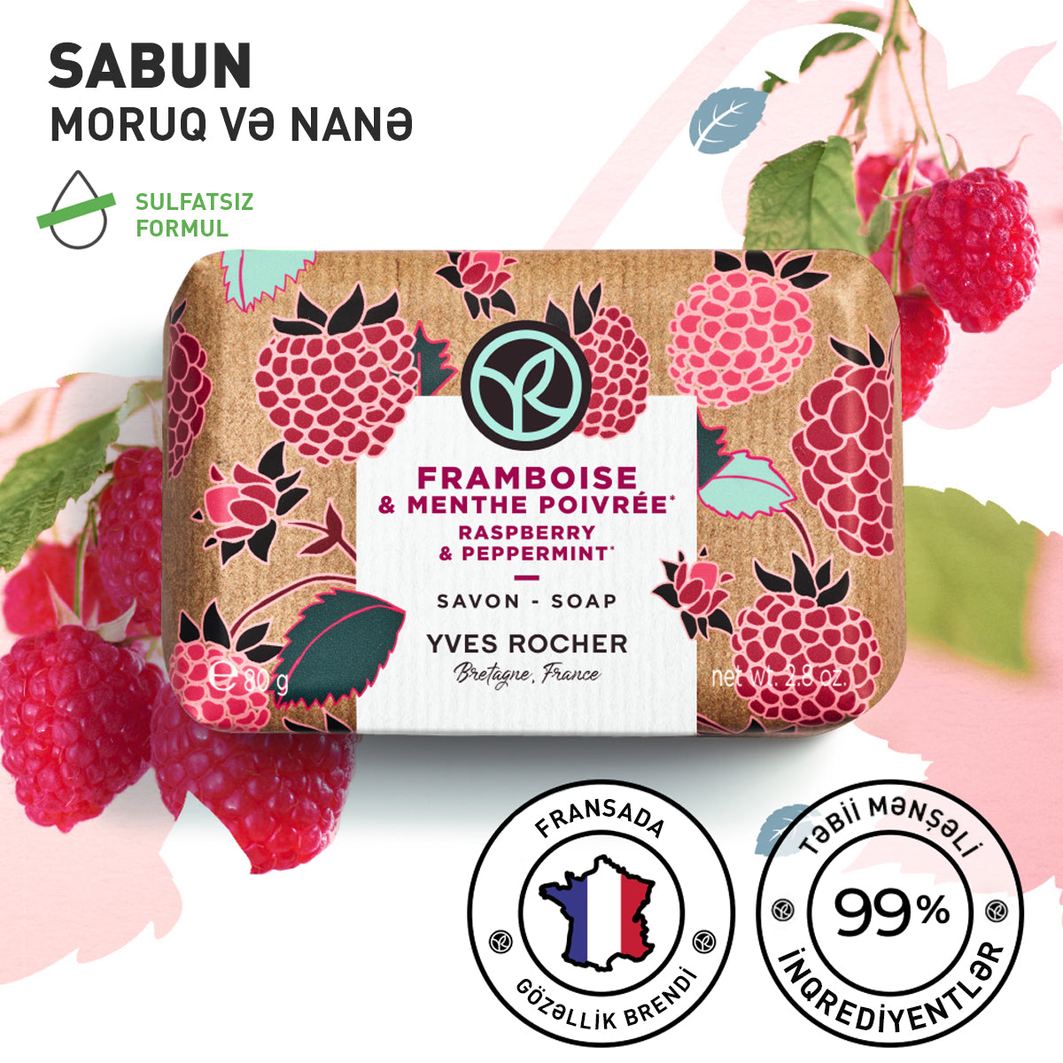 Raspberry & Peppermint Soap, 80 g