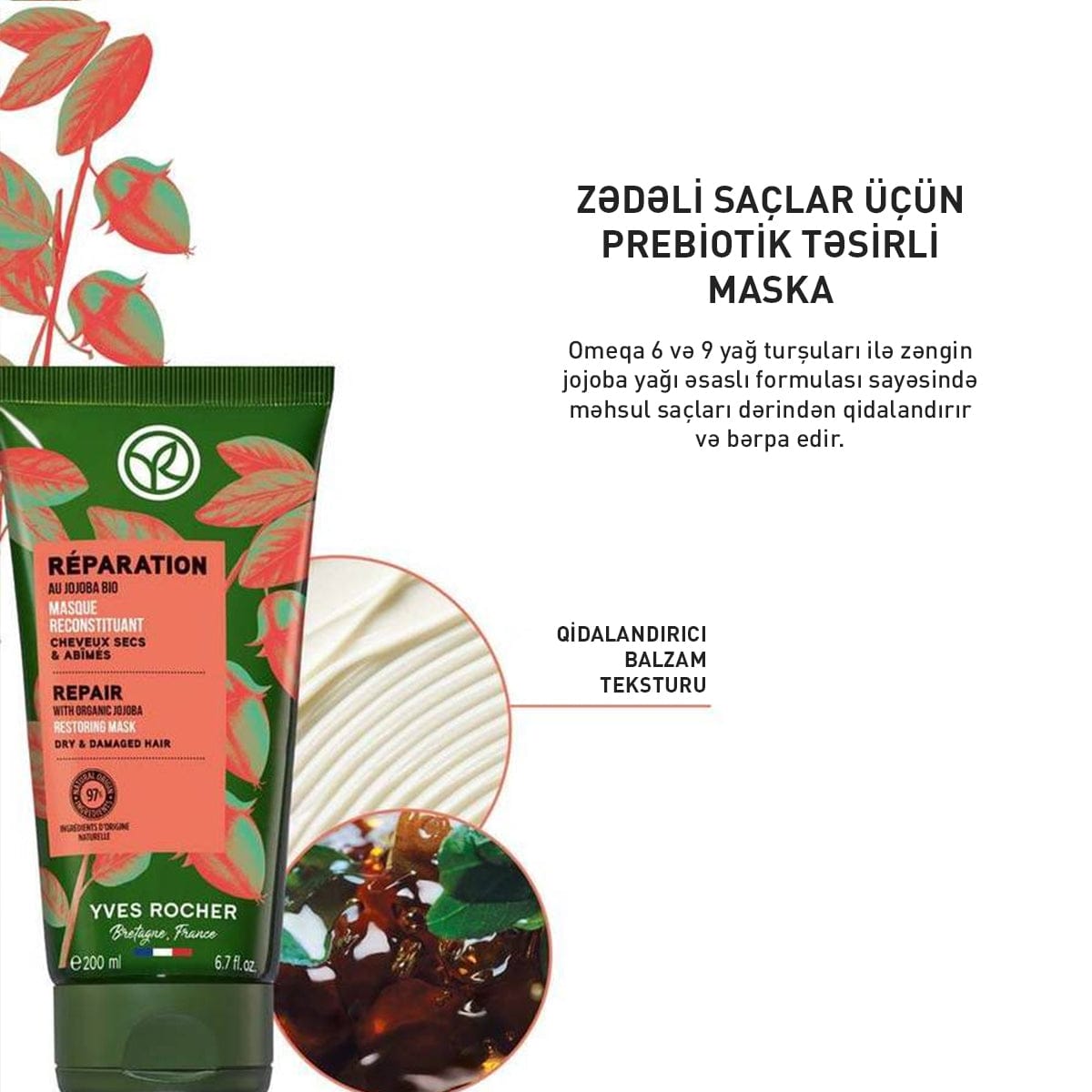 Zədəli saçlar üçün bərpaedici maska, 200 ml