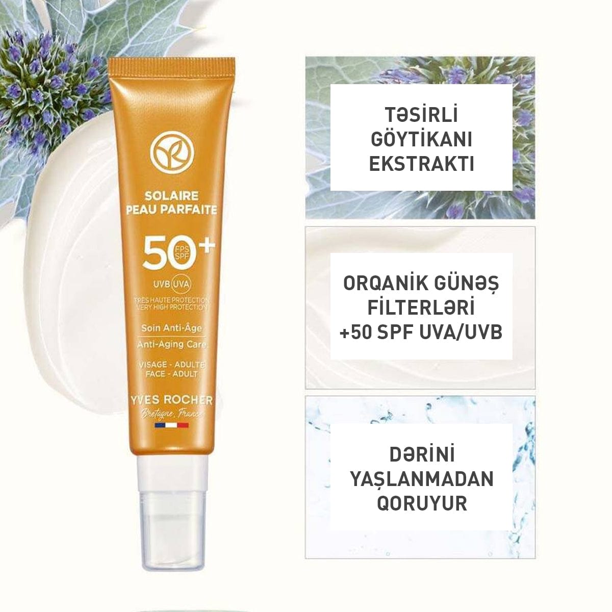 Üz üçün günəşdən qoruyucu və yaşlanmaya qarşı SPF 50+ krem, 40 ml