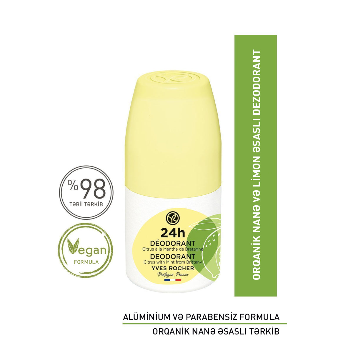 24H DEODORANT LEMON WITH MINT FROM BRITTANY ALL SKIN TYPES ROLL ON 50ML -