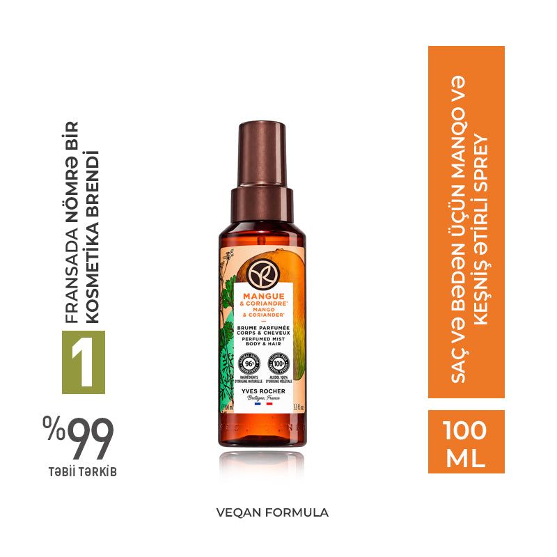 Saç və bədən üçün manqo və keşniş ətirli sprey, 100 ml