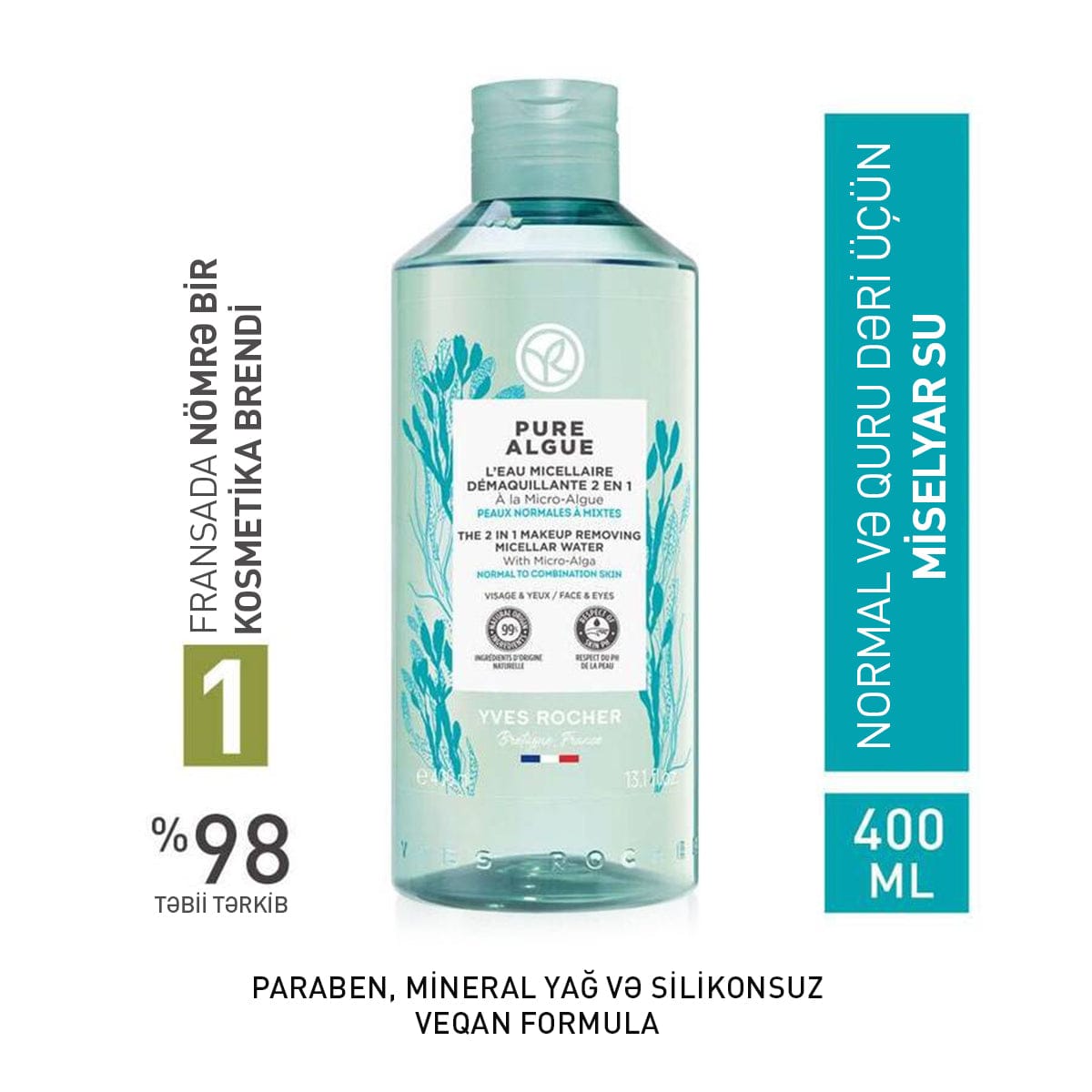 The 2 in 1 Makeup Removing Micellar Water Pure Algue, 400 ml