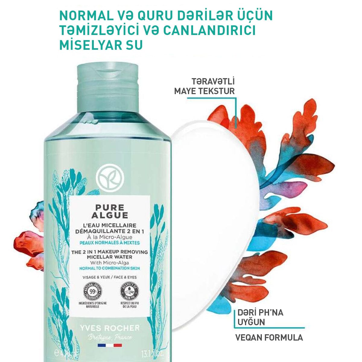 The 2 in 1 Makeup Removing Micellar Water Pure Algue, 400 ml