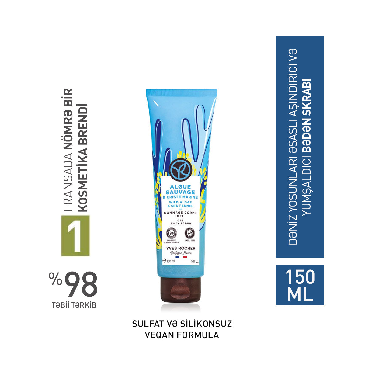 Bədən üçün dəniz yosunları əsaslı skrab, 150 ml