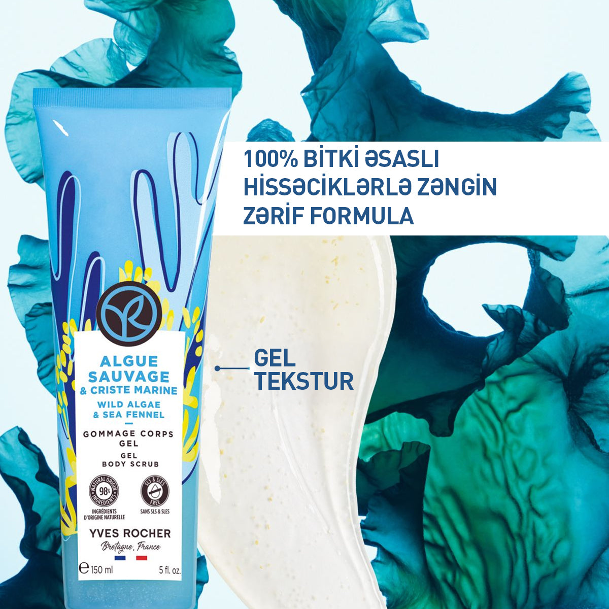 Bədən üçün dəniz yosunları əsaslı skrab, 150 ml