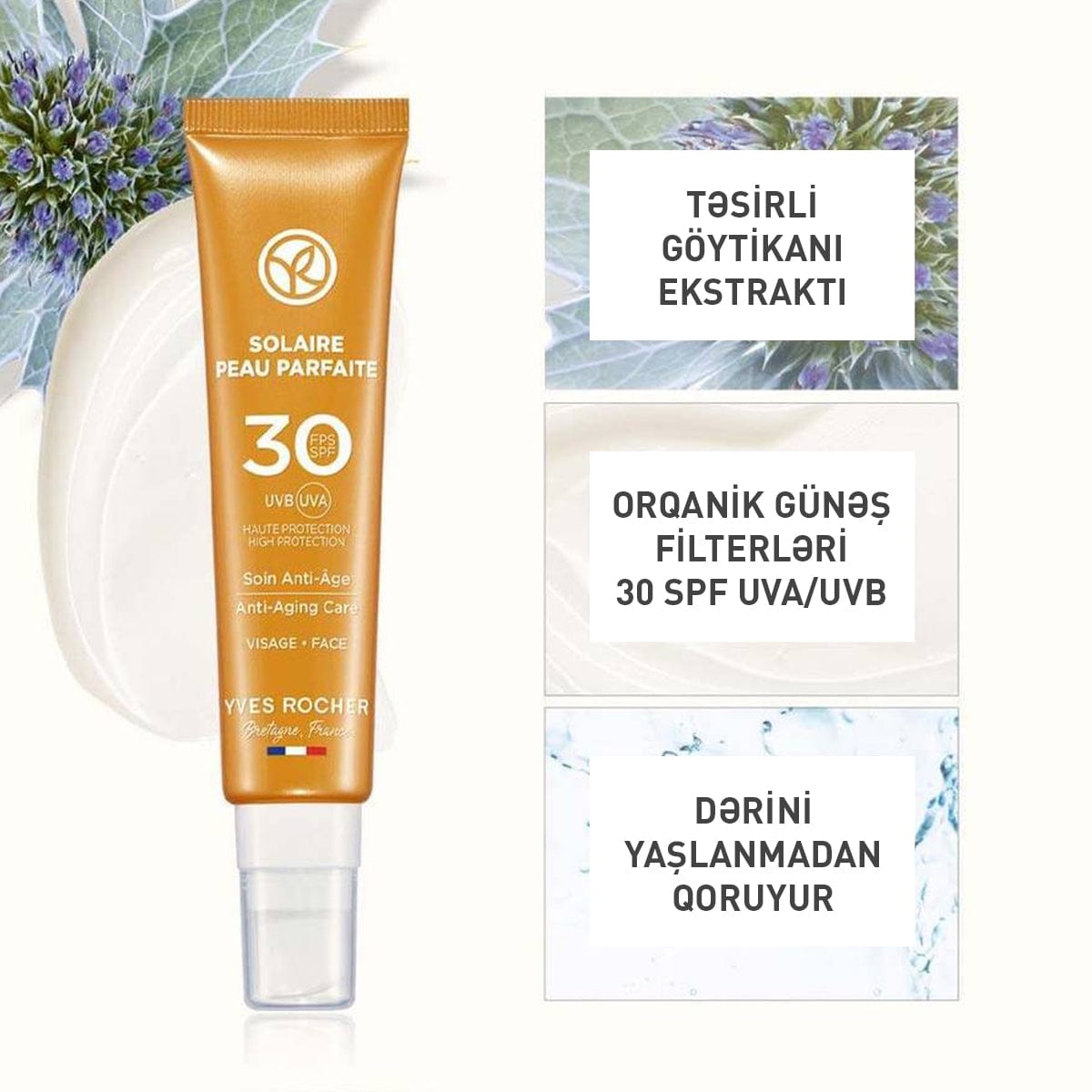 Üz üçün günəşdən qoruyucu və yaşlanmaya qarşı SPF 30 krem, 40 ml