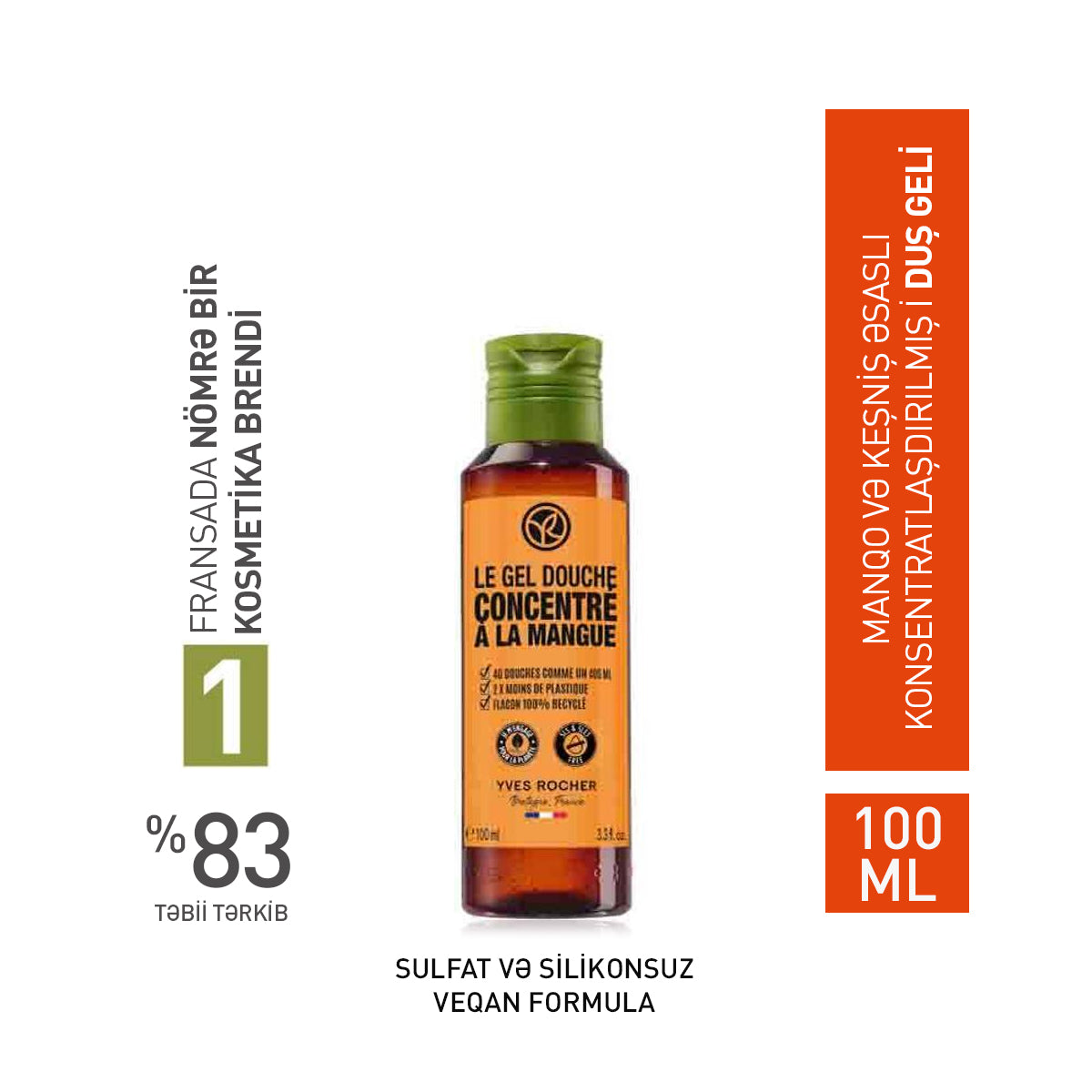 Manqo və keşniş ətirli konsentratlaşdırılmış duş geli, 100 ml