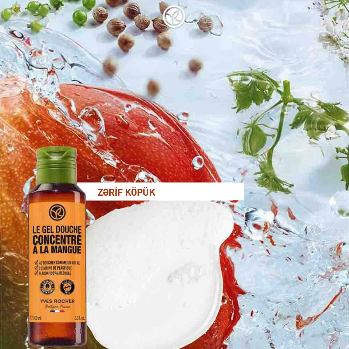 Manqo və keşniş ətirli konsentratlaşdırılmış duş geli, 100 ml