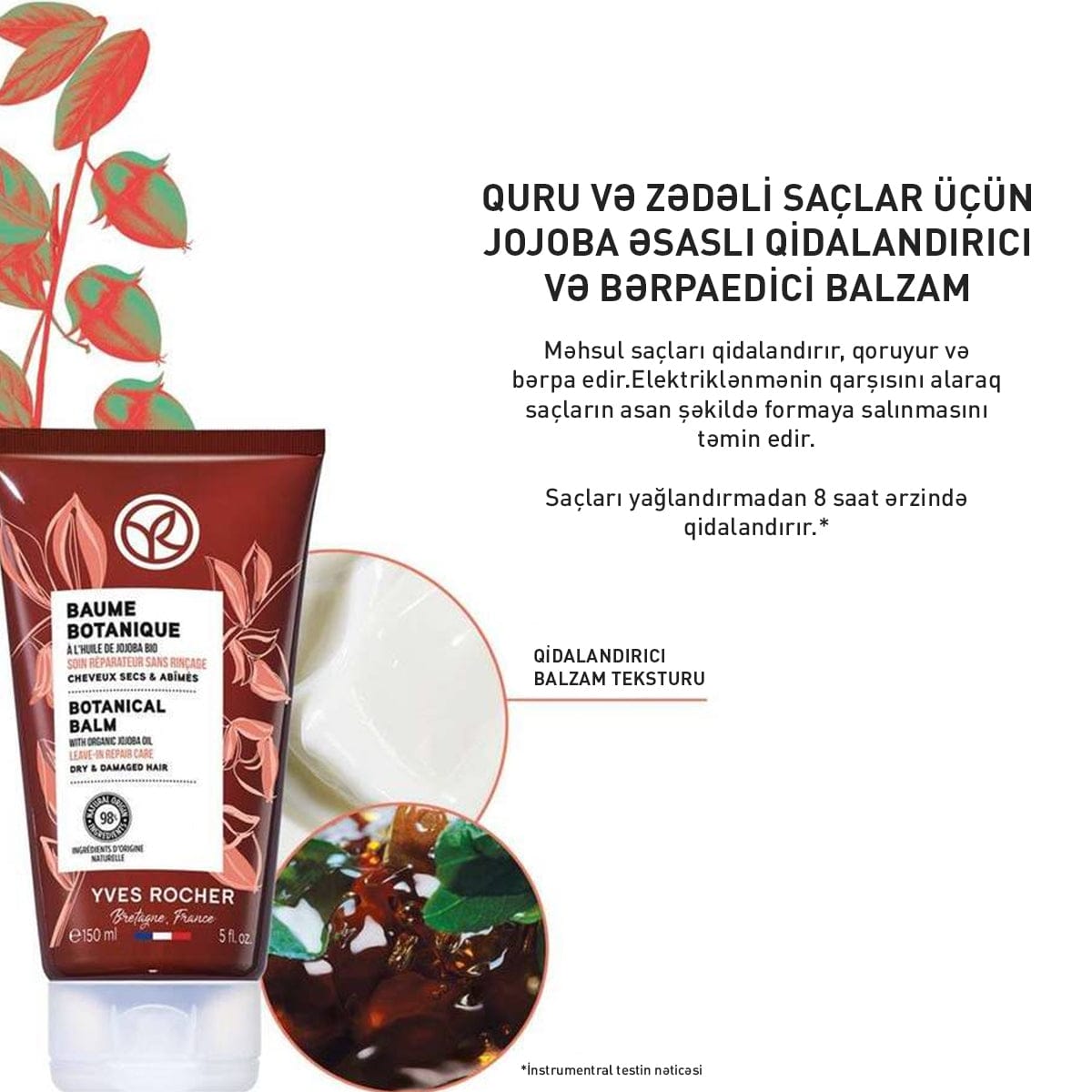 Quru və zədəli saçlar üçün jojoba yağı tərkibli balzam, 150 ml