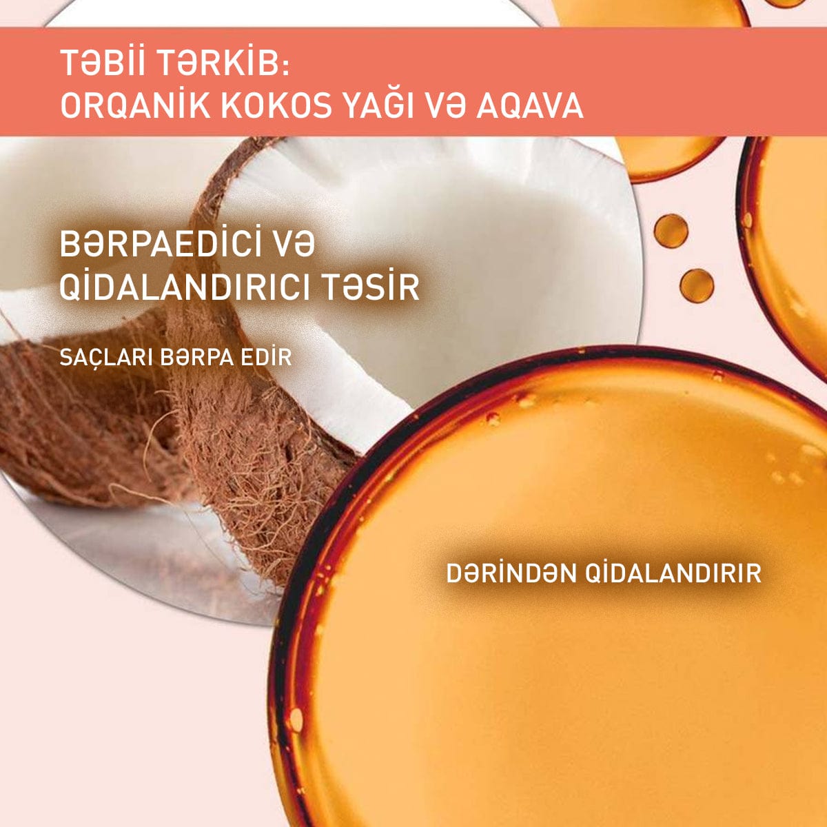 Quru və buruq saçlar üçün qidalandırıcı kokos yağı, 100 ml