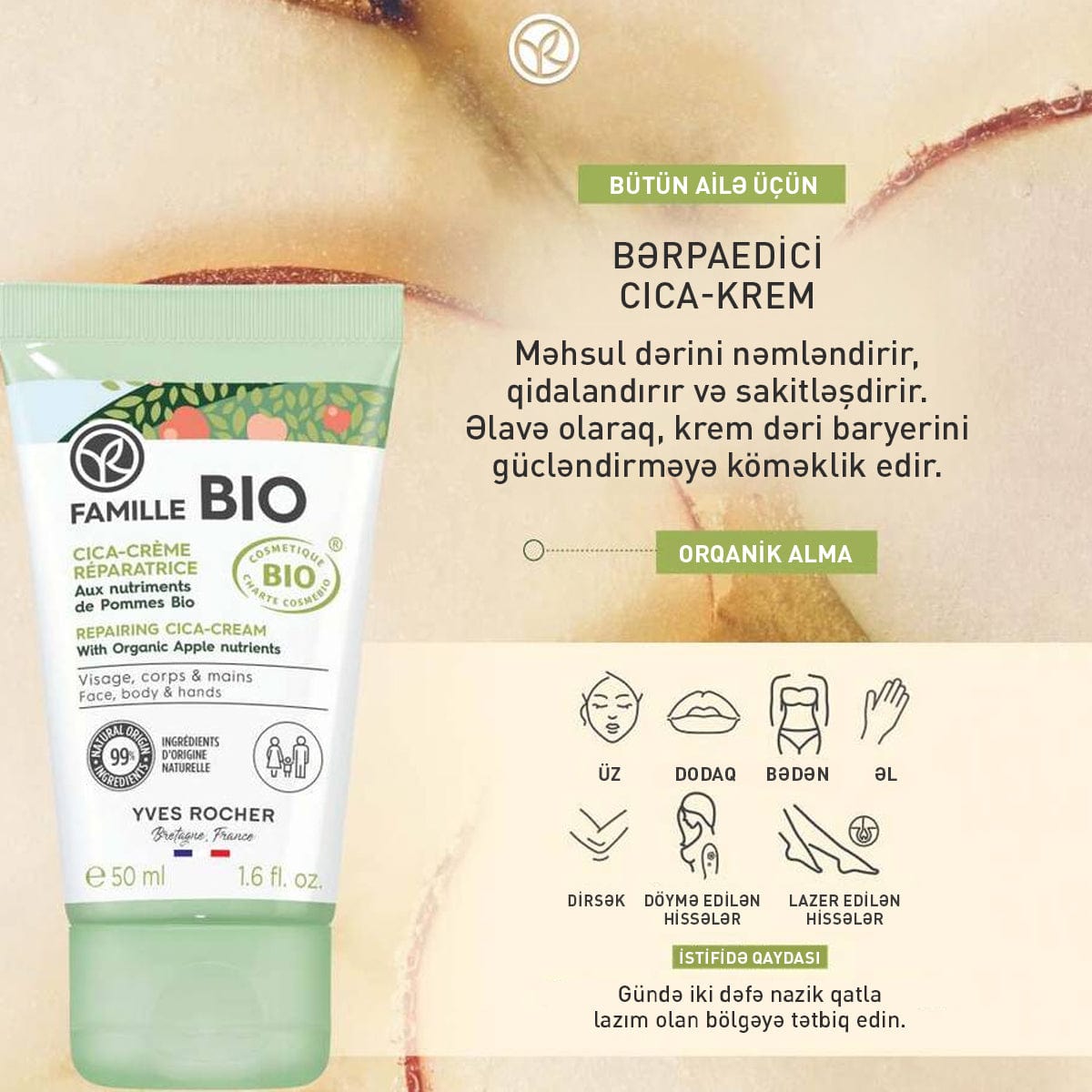 Əl, üz və bədən üçün bərpaedici CICA-krem, 50 ml