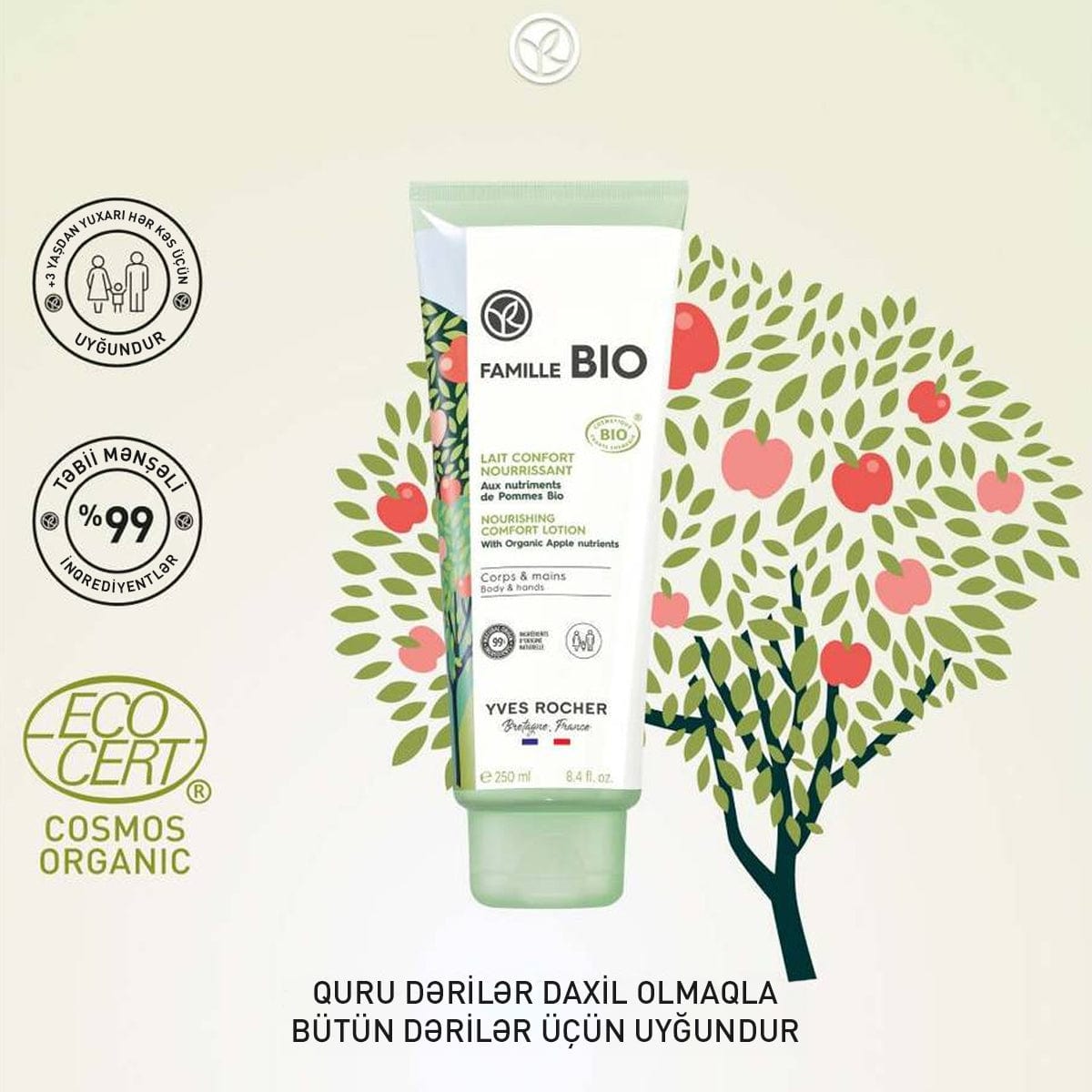 Əl və bədən üçün nəmləndirici süd, 250 ml