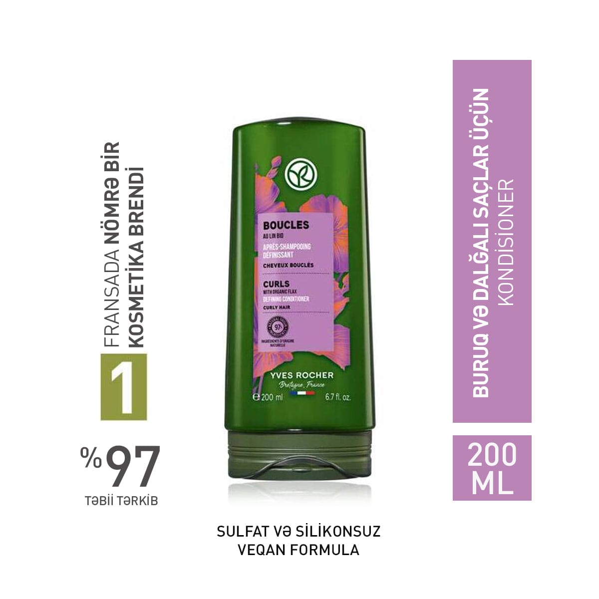 Buruq saçlar üçün kondisioner, 200 ml