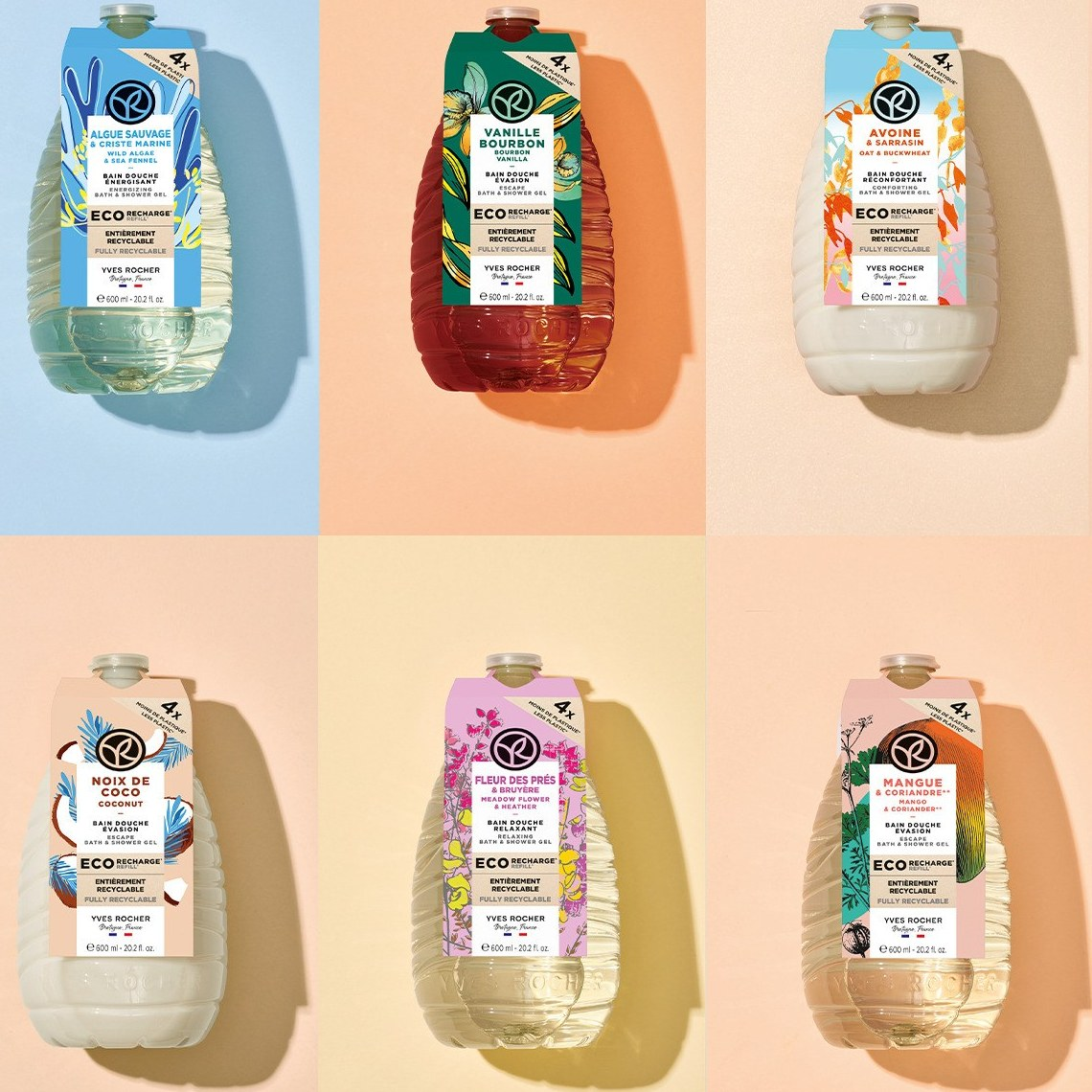 Bədən üçün eko-qablaşdırmada çəmən çiçəkləri əsaslı duş geli, 600 ml