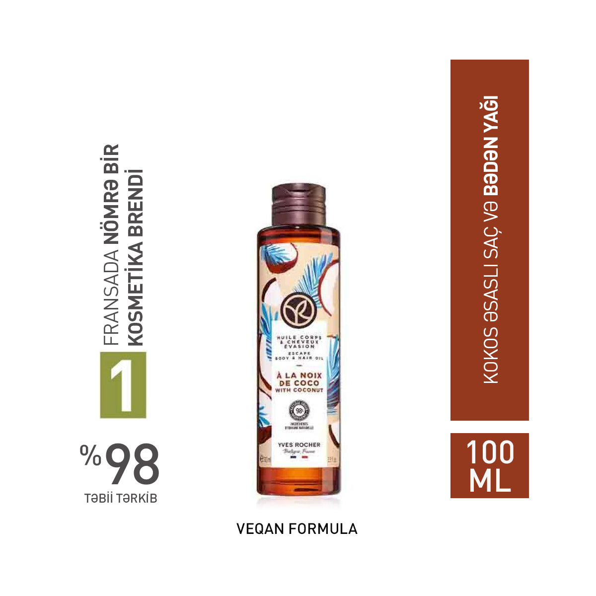 BODY AND HAIR OIL COCONUT 100ML BOTTLE -