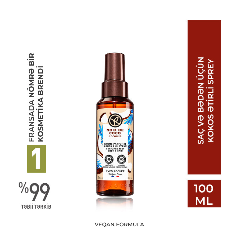 Saç və bədən üçün kokos ətirli sprey, 100 ml