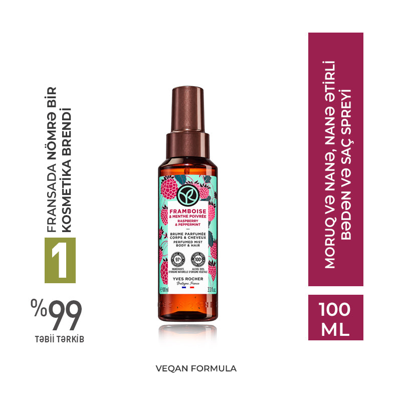 Moruq və nanə, nanə ətirli bədən və saç spreyi, 100 ml-lik flakon