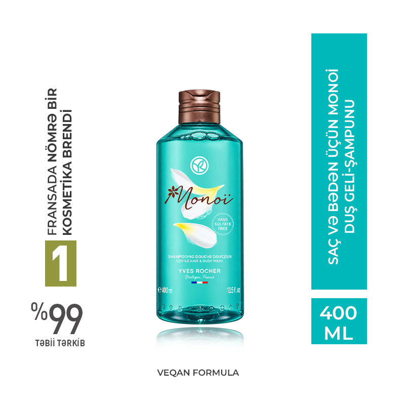 Saç və bədən üçün Monoi duş geli-şampunu, 400 ml