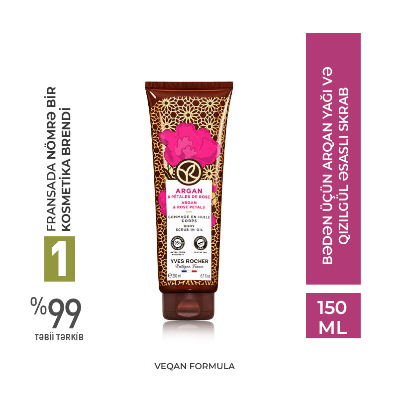 Bədən üçün arqan yağı və qızılgül əsaslı skrab, 150 ml