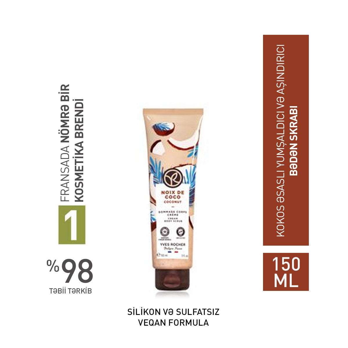 Bədən üçün kokos əsaslı skrab, 150 ml