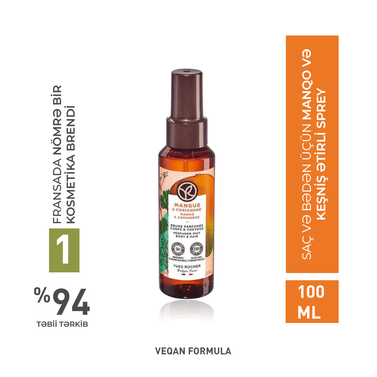 Saç və bədən üçün manqo və keşniş ətirli sprey, 100 ml