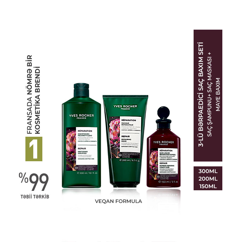 Intensive Repairing Hair Care Set – Shampoo 300 ml & Mask 200 ml & Serum 150 ml