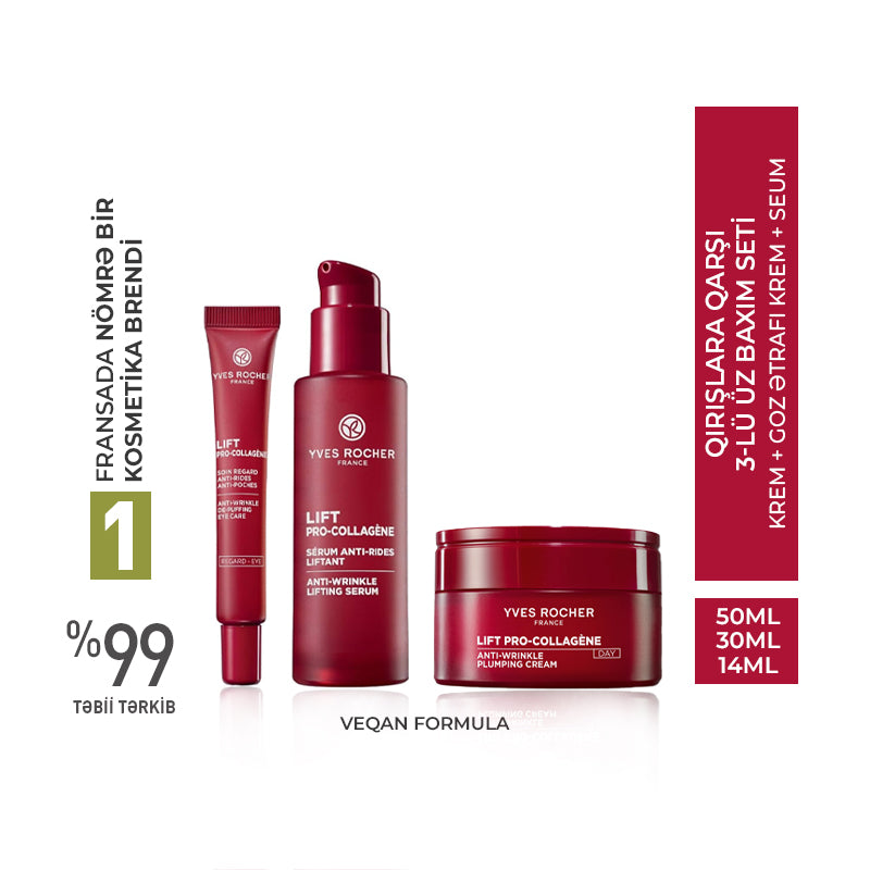 3-Step Anti-Wrinkle Facial Care Set – Day Cream 50 ml & Eye Care 14 ml & Serum 30 ml