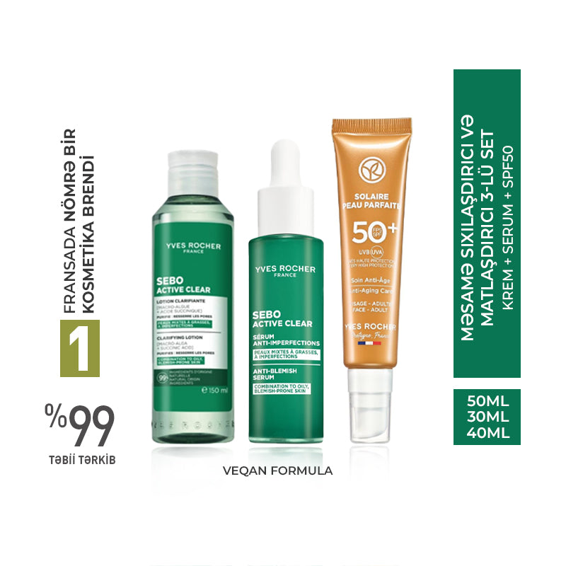 3-Step Pore Refining & Mattifying Facial Care Set – Lotion 150 ml & Serum 30 ml & SPF 50 40 ml