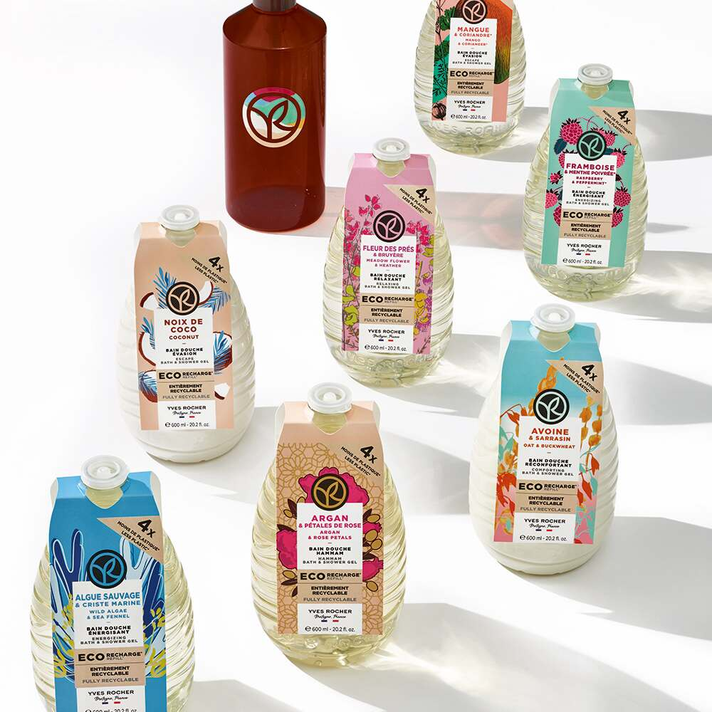 Bədən üçün eko-qablaşdırmada moruq və nanə əsaslı duş geli, 600 ml