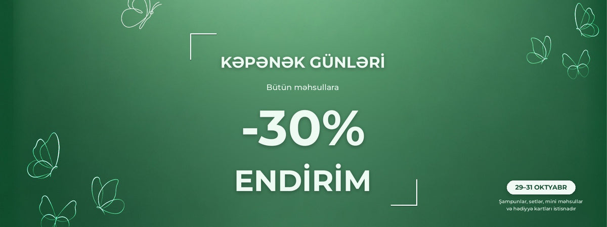 Kəpənək Günləri — bütün məhsullara -30% endirim, 29–31 oktyabr